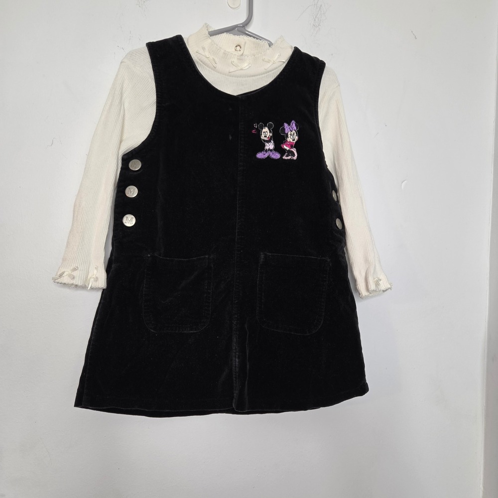 Vintage‎ Disney Mickey Minnie Mouse Black Corduroy Jumper Turtleneck Set 4T